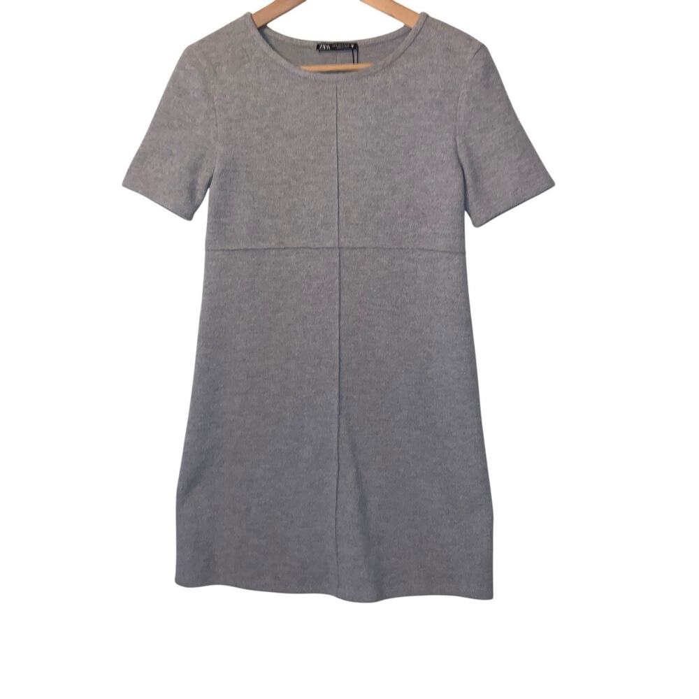 NWT ZARA Basics Grey Shirt Sleeve Mini Dress Extra Soft Size Small - Picture 5 of 8